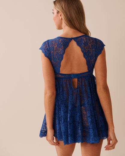 La Vie en Rose_Mazarine Blue_Open Front Floral Lace Babydoll_60500196_40066_02