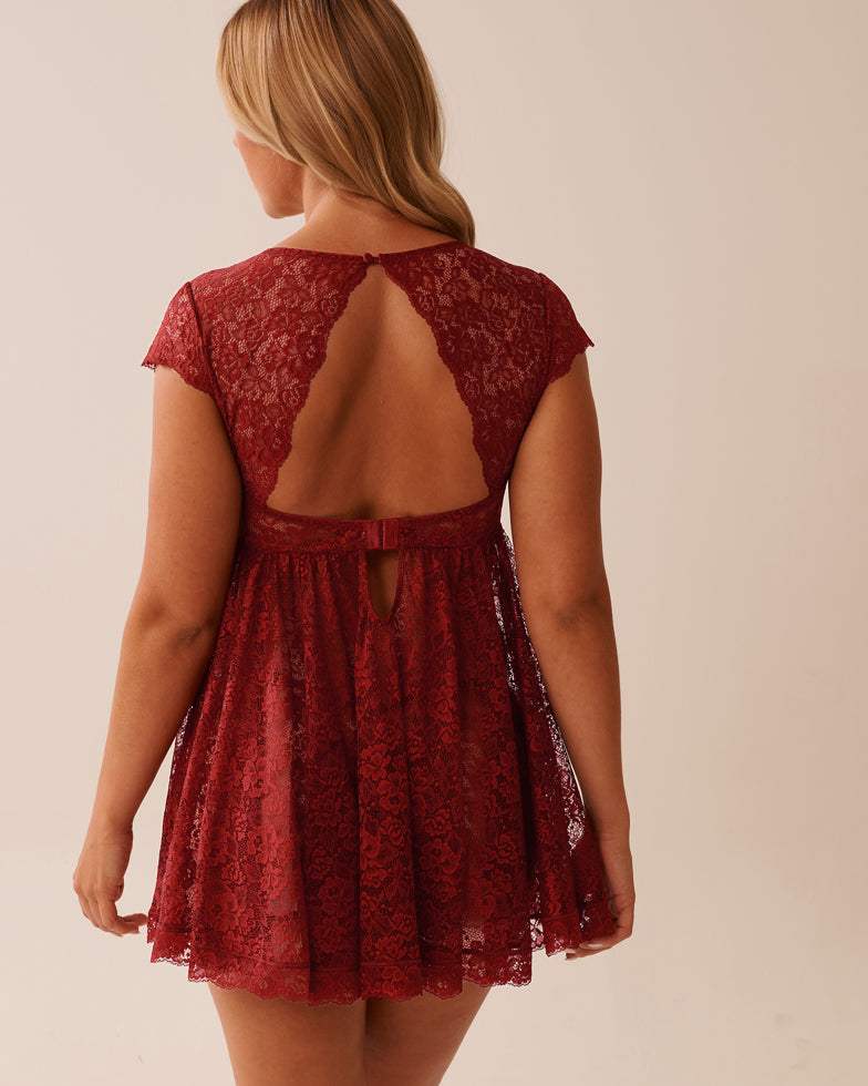 La Vie en Rose_Sun-Dried Tomato_Open Front Floral Lace Babydoll_60500196_60205_03