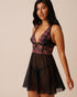 La Vie en Rose_Pink & Black Flowers_Embroidered Mesh Plunge Nightie_60500197_P00434_01