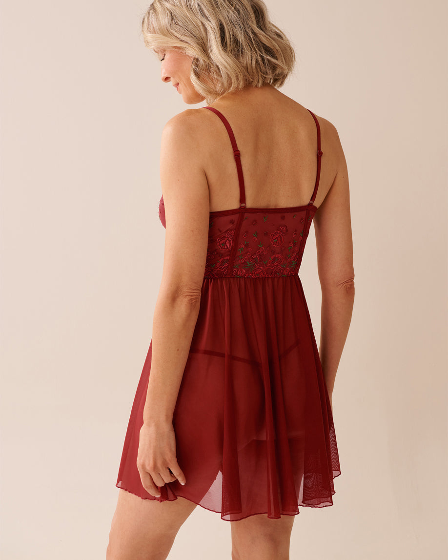 La Vie en Rose_Sun-Dried Multi Flowers_Embroidered Mesh Plunge Nightie_60500197_P60391_02