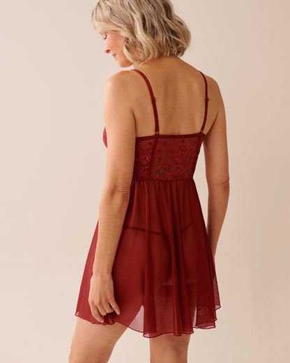 La Vie en Rose_Sun-Dried Multi Flowers_Embroidered Mesh Plunge Nightie_60500197_P60391_02