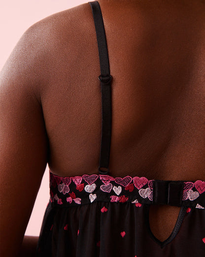La Vie en Rose Black Beauty Women Heart Embroidered Mesh Babydoll SKU: 60500222_00001 Image 07