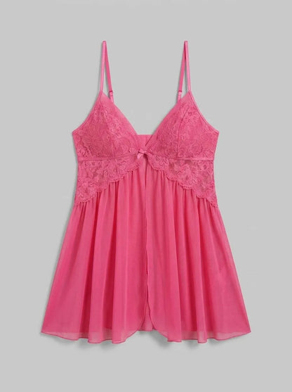 La Vie en Rose_Fuchsia Rose_Open Front Floral Lace and Mesh Babydoll_60500223_60228_00