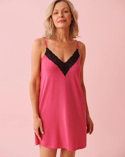 La Vie en Rose_Fuchsia Rose_Lace Trim Modal Nightie_60500224_60228_01