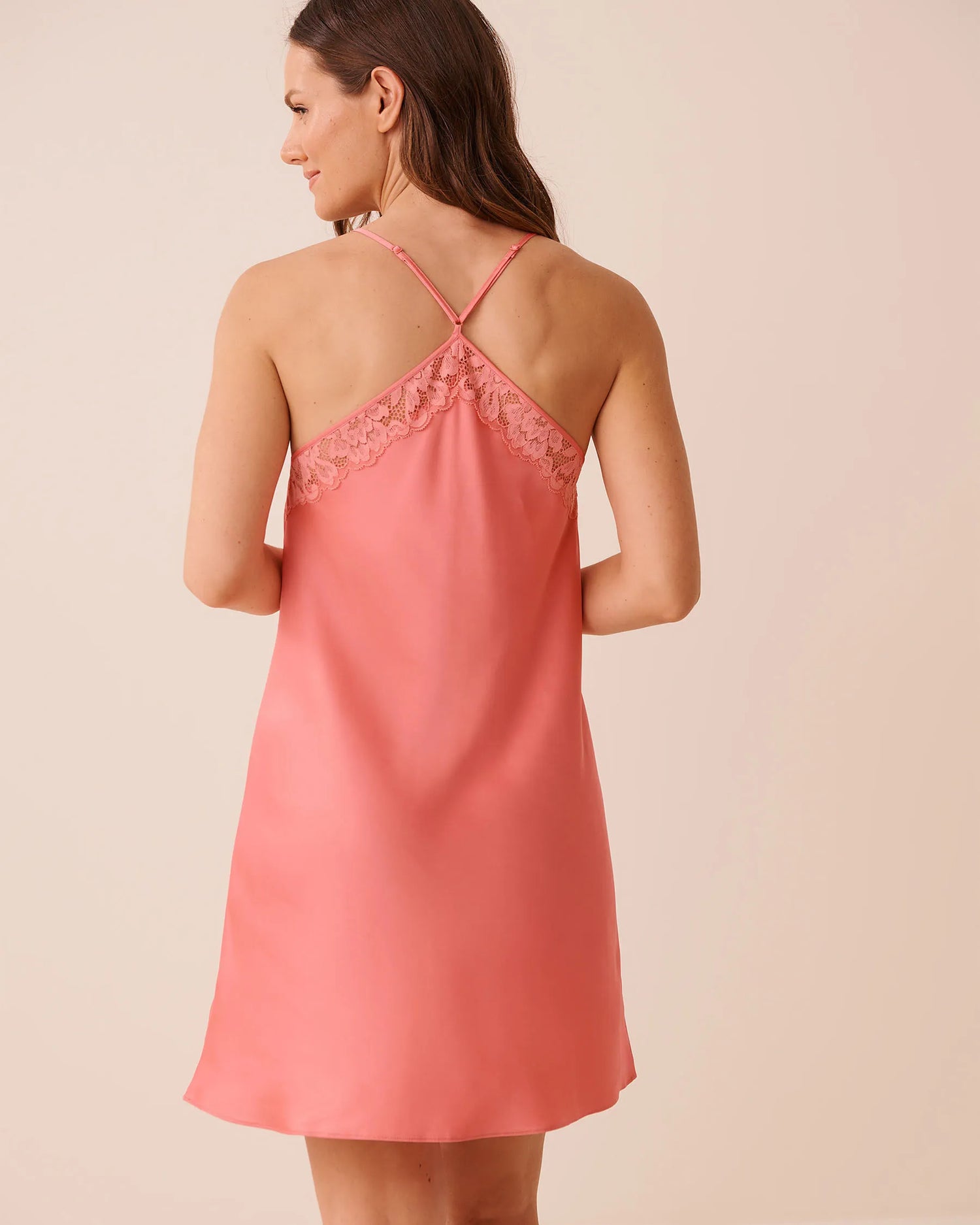 La Vie en Rose Flamingo Plume Women LUXURY EDITION Lace Trim Satin Nightie SKU: 60500232_60239 Image 02