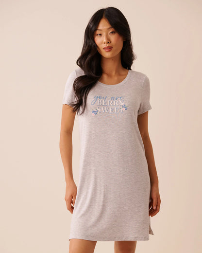La Vie en Rose Comfy Grey Mix Women Berry Print Soft Jersey Short Sleeve Sleepshirt SKU: 60500238_00007 Image 01