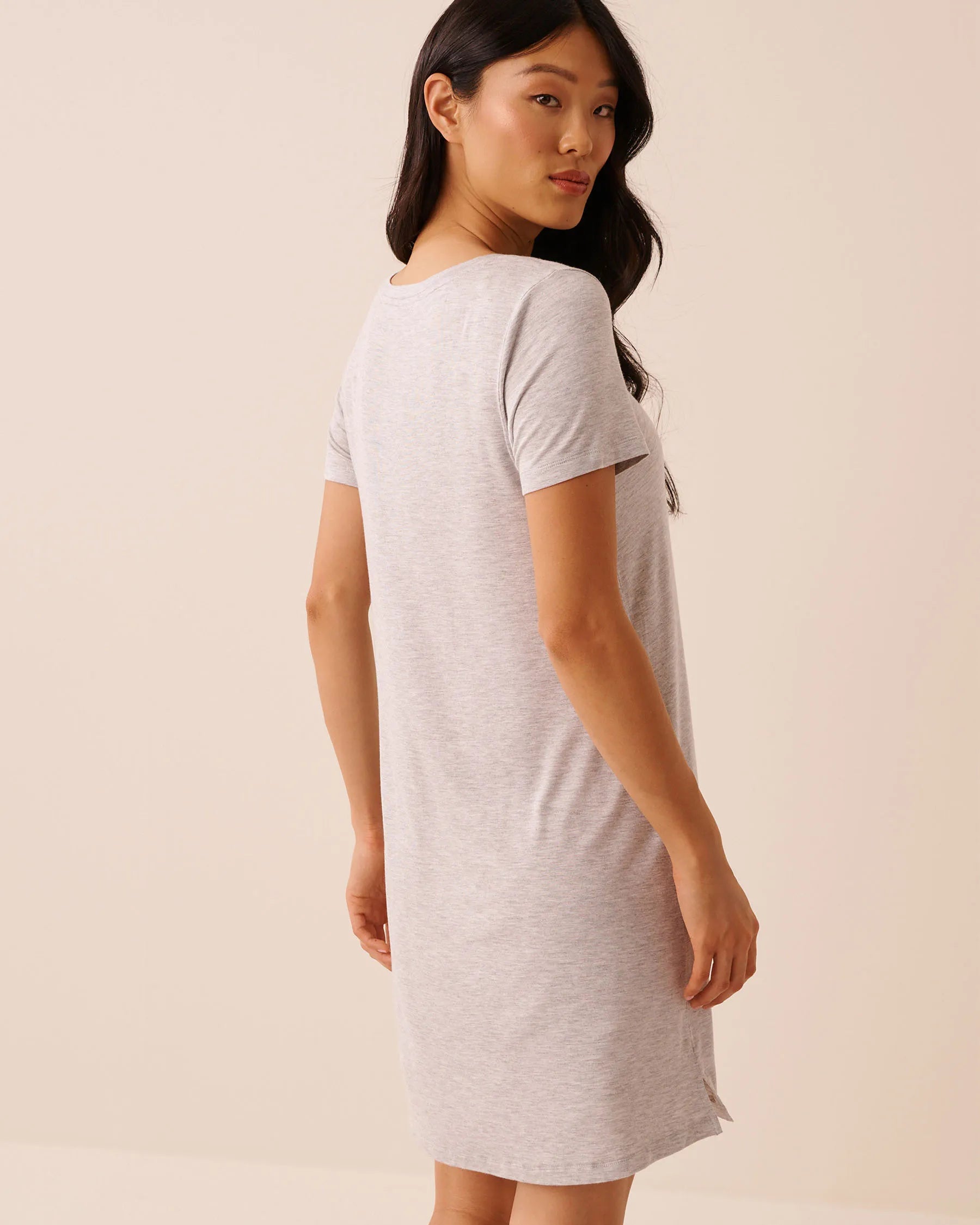 La Vie en Rose Comfy Grey Mix Women Berry Print Soft Jersey Short Sleeve Sleepshirt SKU: 60500238_00007 Image 02