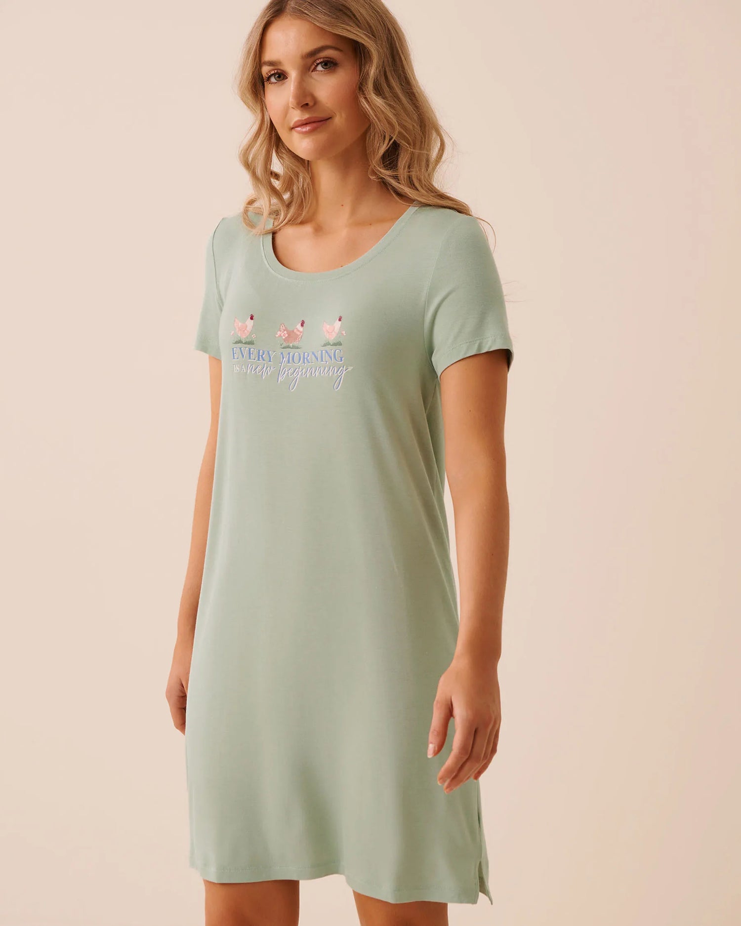 La Vie en Rose Frosty Green Women Chicken Print Soft Jersey Short Sleeve Sleepshirt SKU: 60500238_30055 Image 01