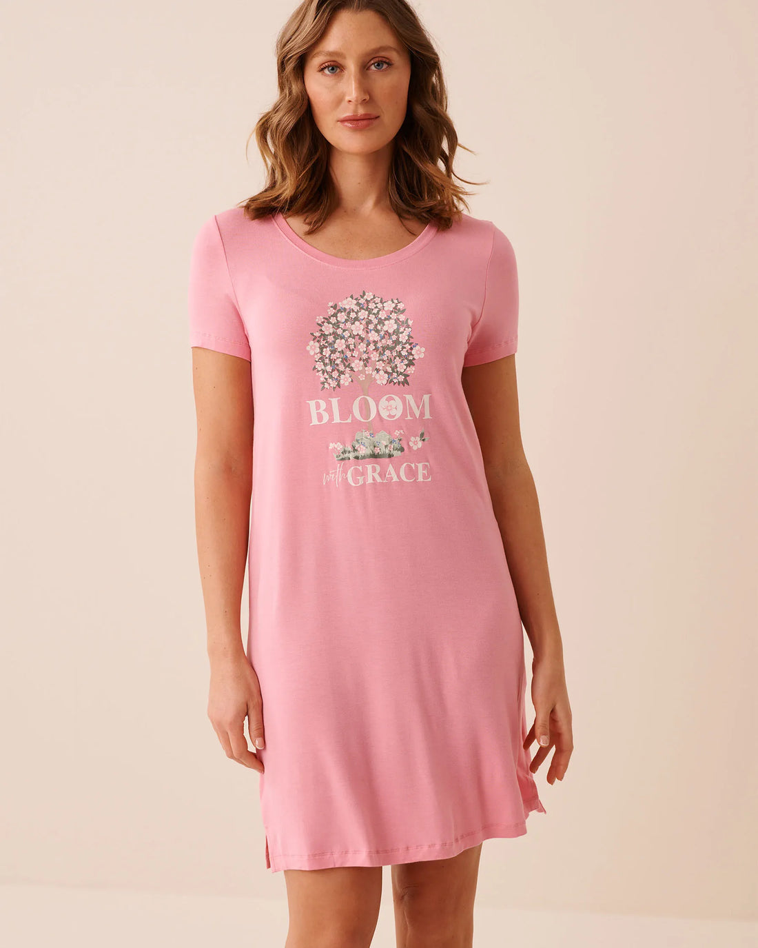 La Vie en Rose Sea Pink Women Pink Floral Print Soft Jersey Short Sleeve Sleepsh SKU: 60500238_60171 Image 01