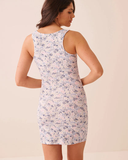 La Vie en Rose Blue Mix Ditsy Women Ribbed Modal Nightie with Shelf Bra SKU: 60500246_P40572 Image 02