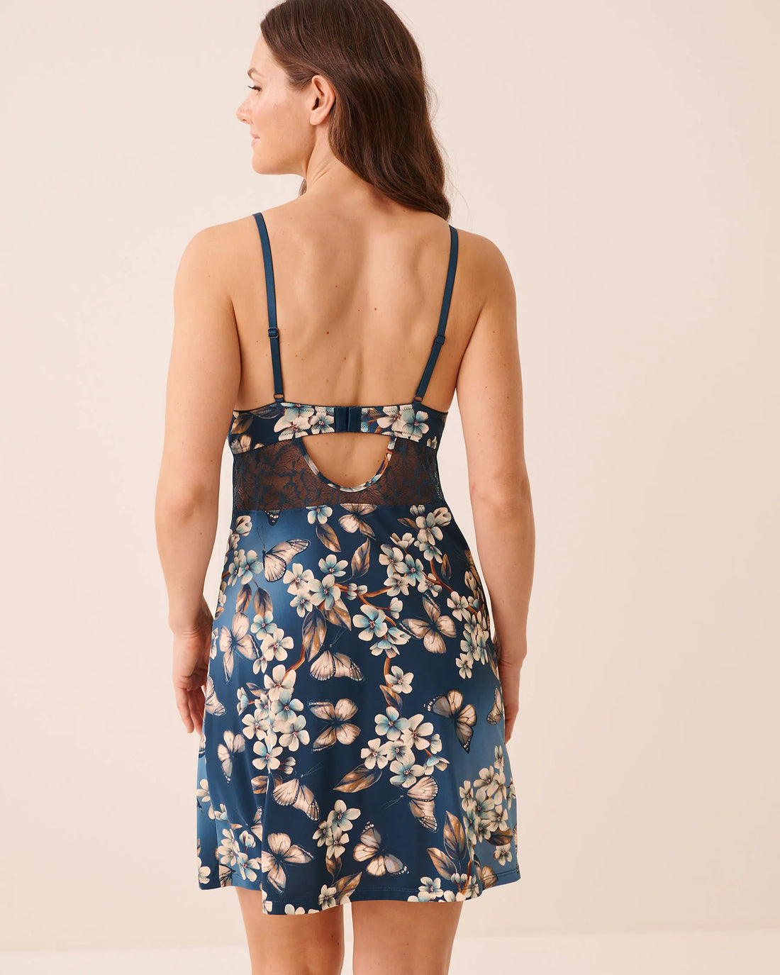 La Vie en Rose Butterfly Garden Women Butterfly Garden Print Lace Trim Nightie SKU: 60500248_P40613 Image 02