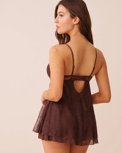 La Vie en Rose Brown Stone Women Push-Up Floral Lace Babydoll SKU: 60500251_20131 Image 02