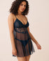 La Vie en Rose Midnight Navy Women Floral Lace And Swiss Dot Mesh Nightie SKU: 60500252_40008 Image 01