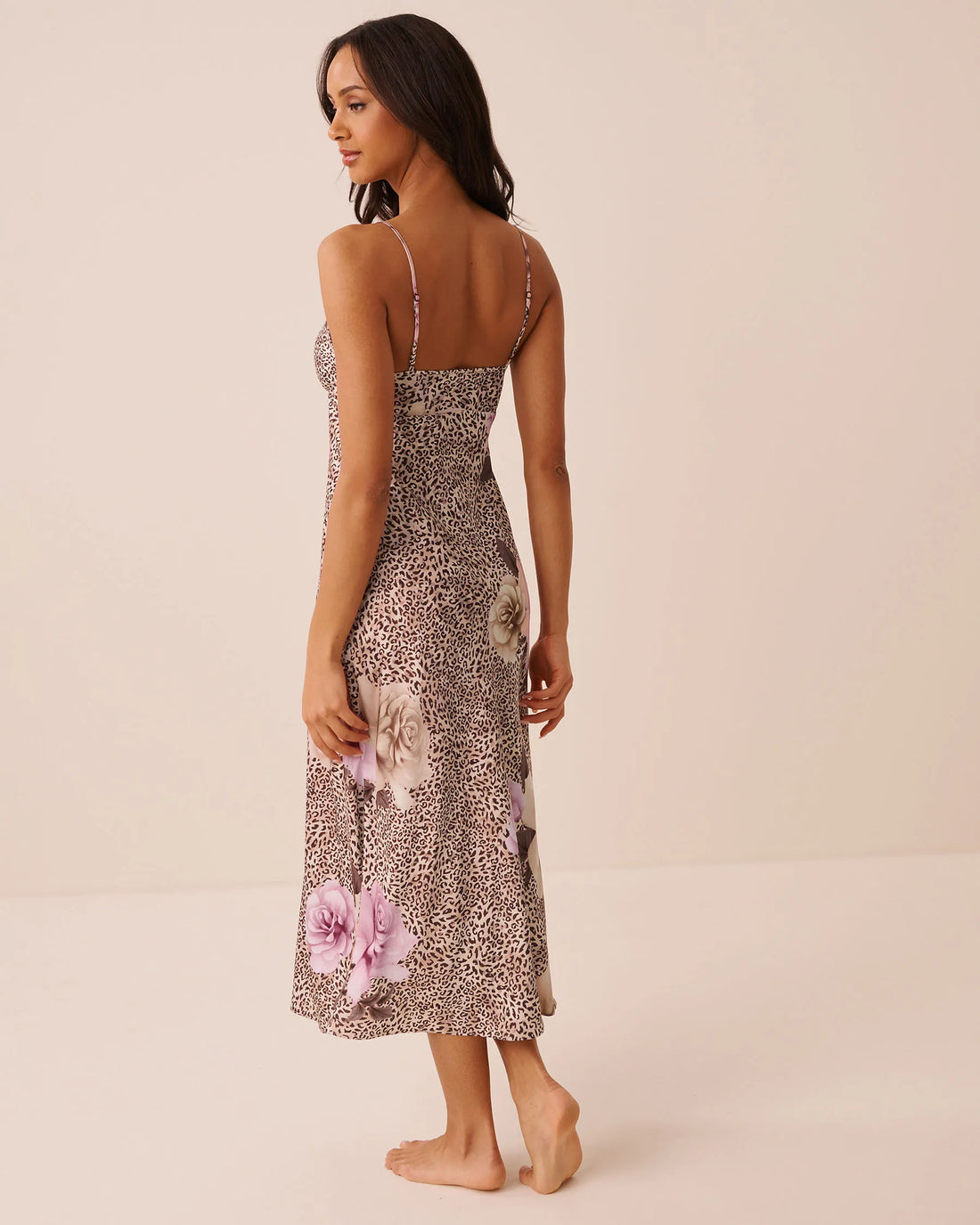 La Vie en Rose Leopard Garden Women Luxury Edition Floral Leopard Print Satin Long Nightie SKU: 60500253_P20099 Image 02