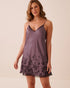 La Vie en Rose Flower Plum Bouquet Women Luxury Edition Floral Print Lace Trim Satin Nightie SKU: 60500255_P50118 Image 01