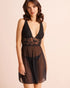 La Vie en Rose Black Embroidery Women Floral Embroidered Mesh Plunge Nightie SKU: 60500259_P00544 Image 01