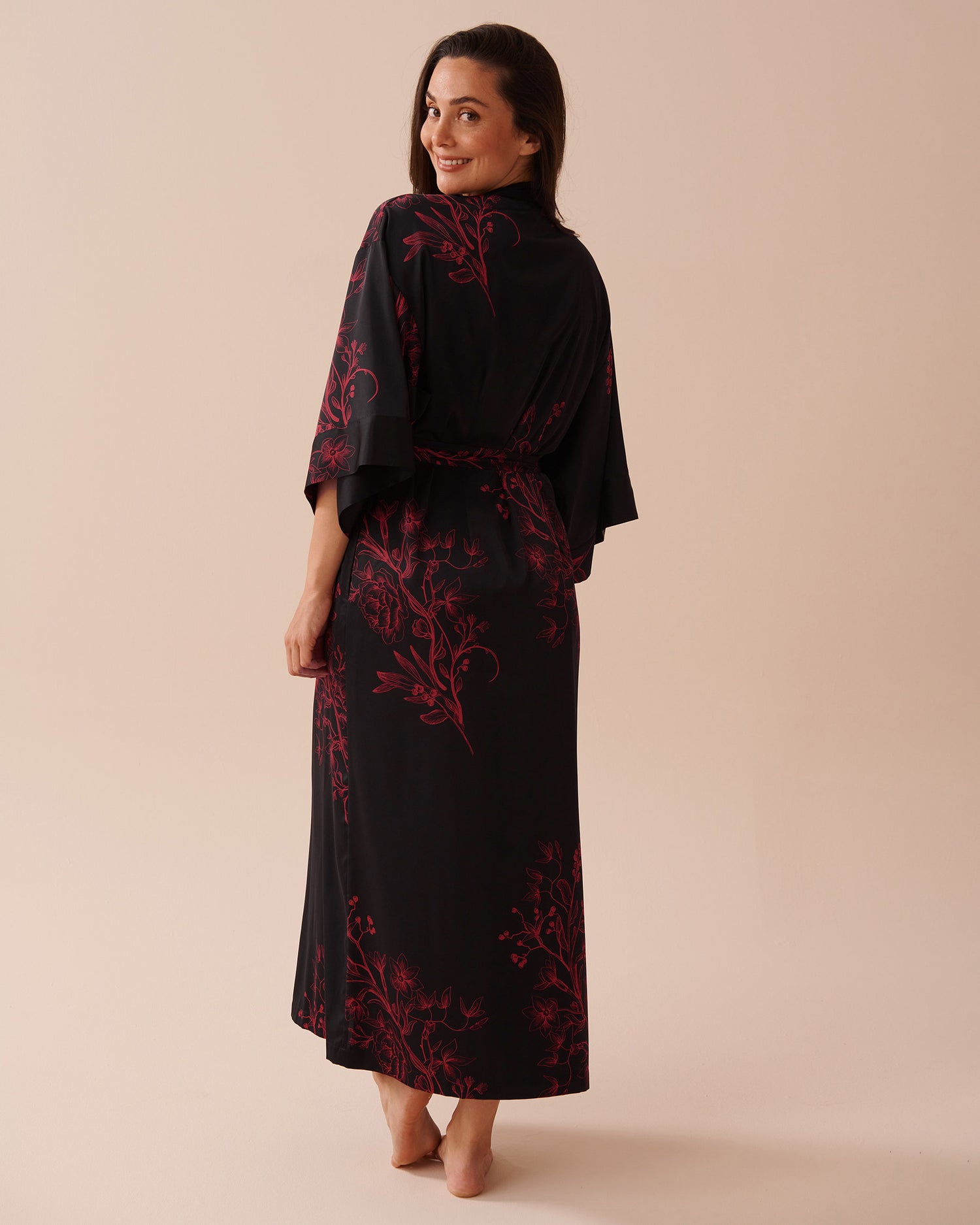 Pastel Floral Print Long Satin Kimono_60600085_P00387_03