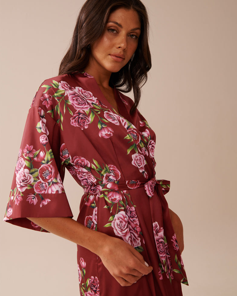 La Vie en Rose_Sun-Dried Flowers_LUXURY EDITION Rose Print Satin Long Kimono_60600098_P60390_10