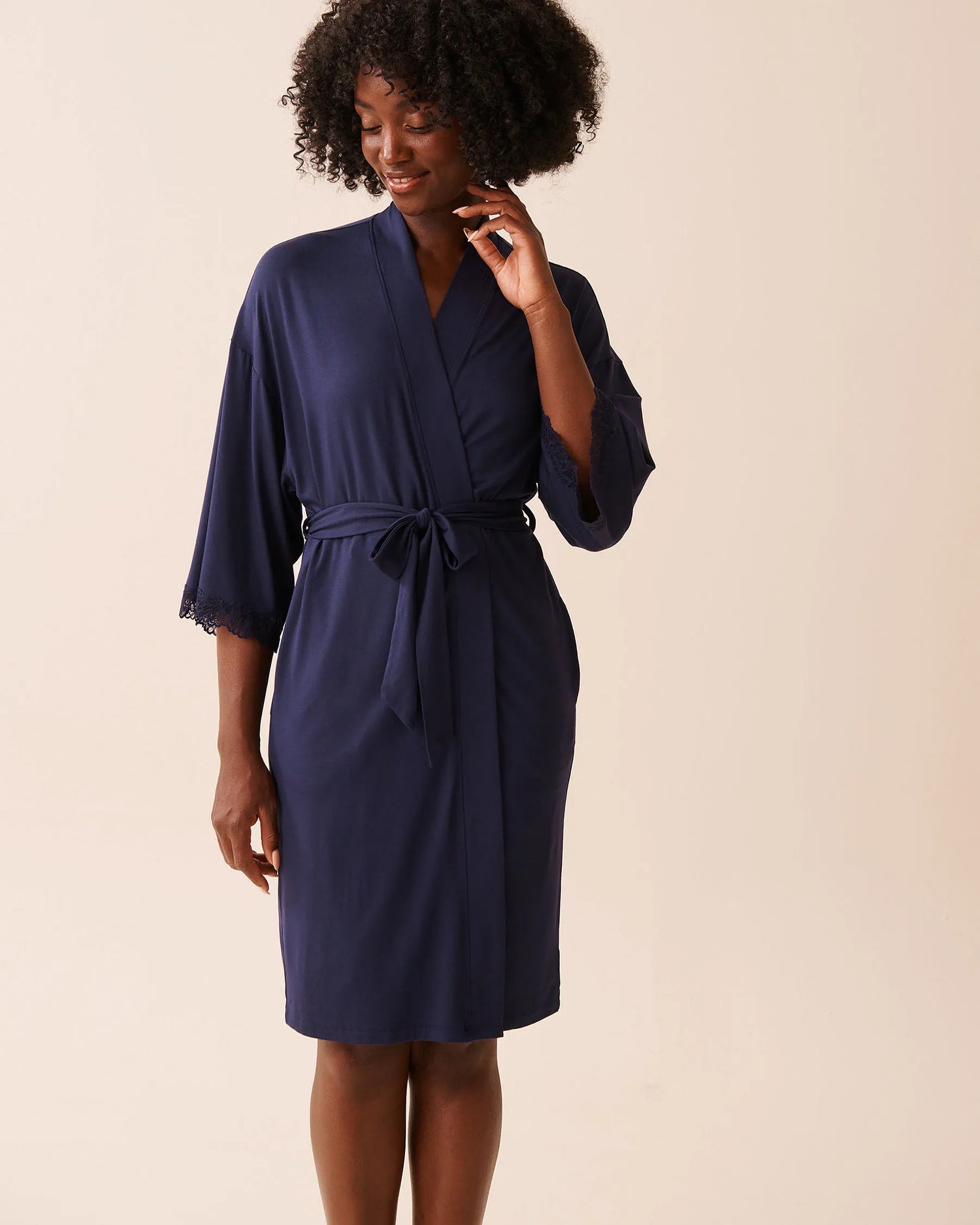 La Vie en Rose_Evening Blue_Lace Trim Modal Kimono_60600108_40009_01