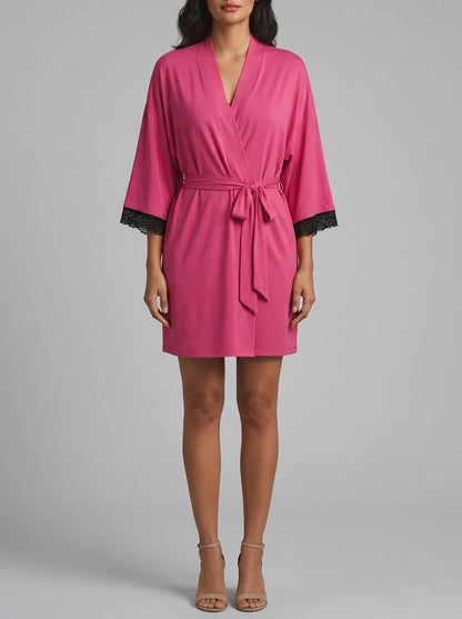 La Vie en Rose_Fuchsia Rose_Lace Trim Modal Kimono_60600112_60228_00