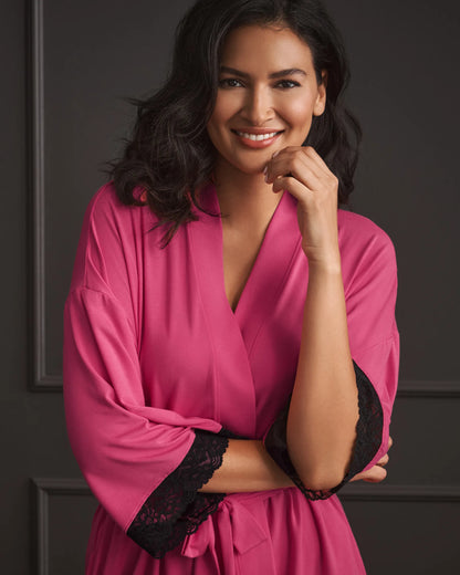 La Vie en Rose_Fuchsia Rose_Lace Trim Modal Kimono_60600112_60228_02