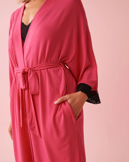 La Vie en Rose_Fuchsia Rose_Lace Trim Modal Kimono_60600112_60228_05