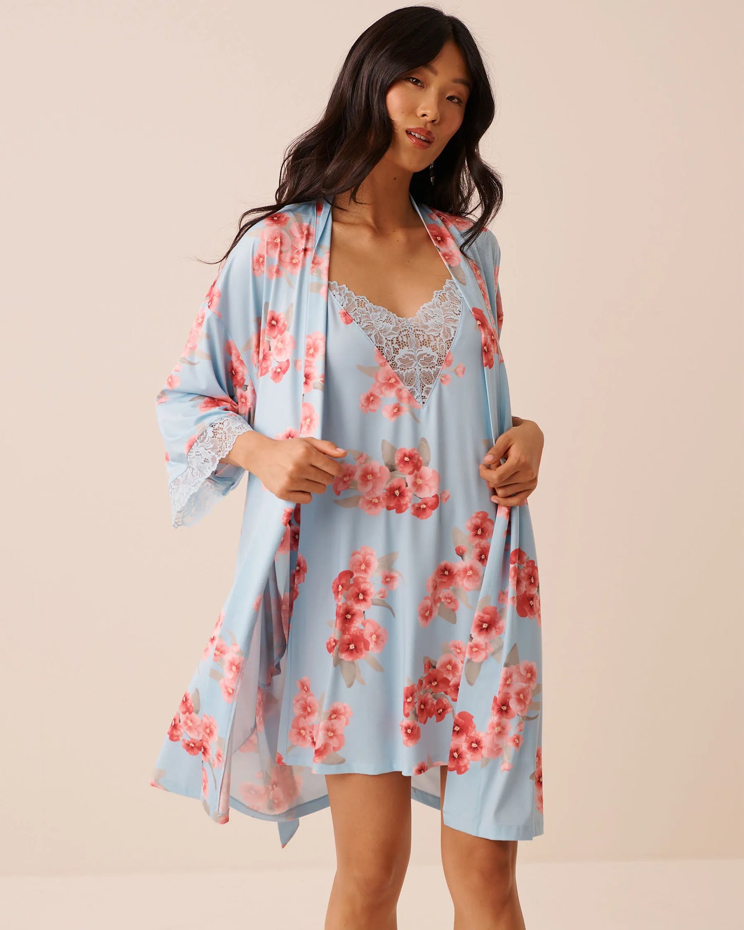 La Vie en Rose Stratosphere Blossom Women Spring Blossom Print Lace Trim Kimono SKU: 60600118_P40551 Image 01