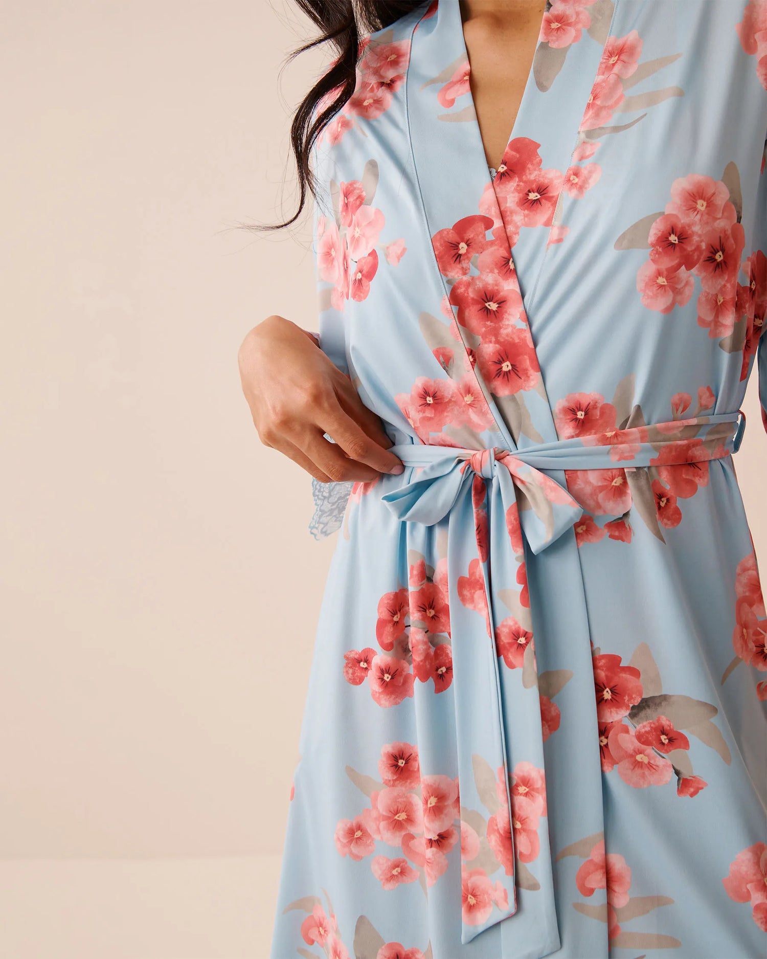 La Vie en Rose Stratosphere Blossom Women Spring Blossom Print Lace Trim Kimono SKU: 60600118_P40551 Image 04