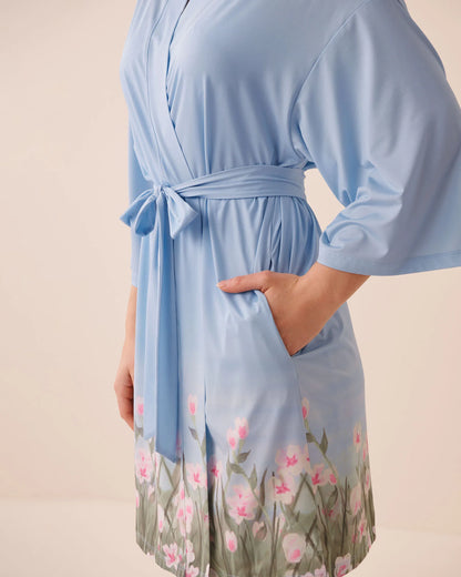 La Vie en Rose Scenery Placement Women Flower Field Print Kimono SKU: 60600120_P40573 Image 04