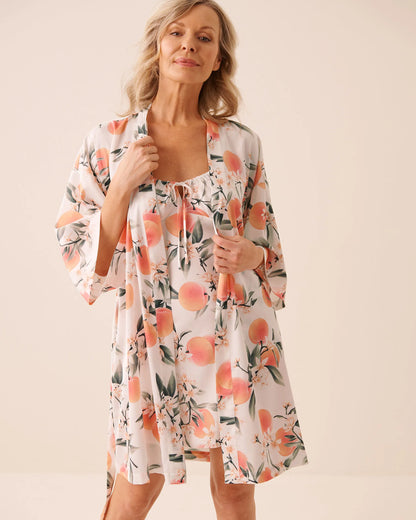 La Vie en Rose Snow White Peach Women LUXURY EDITION Peach Print Satin Kimono SKU: 60600122_P10602 Image 01