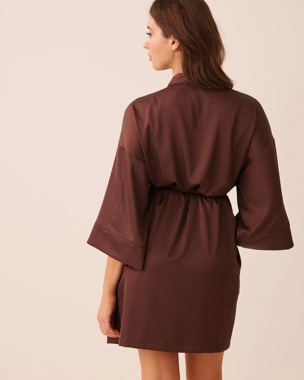 La Vie en Rose Brown Stone Women Luxury Edition Satin Kimono SKU: 60600124_20131 Image 02
