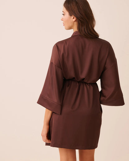 La Vie en Rose Brown Stone Women Luxury Edition Satin Kimono SKU: 60600124_20131 Image 02