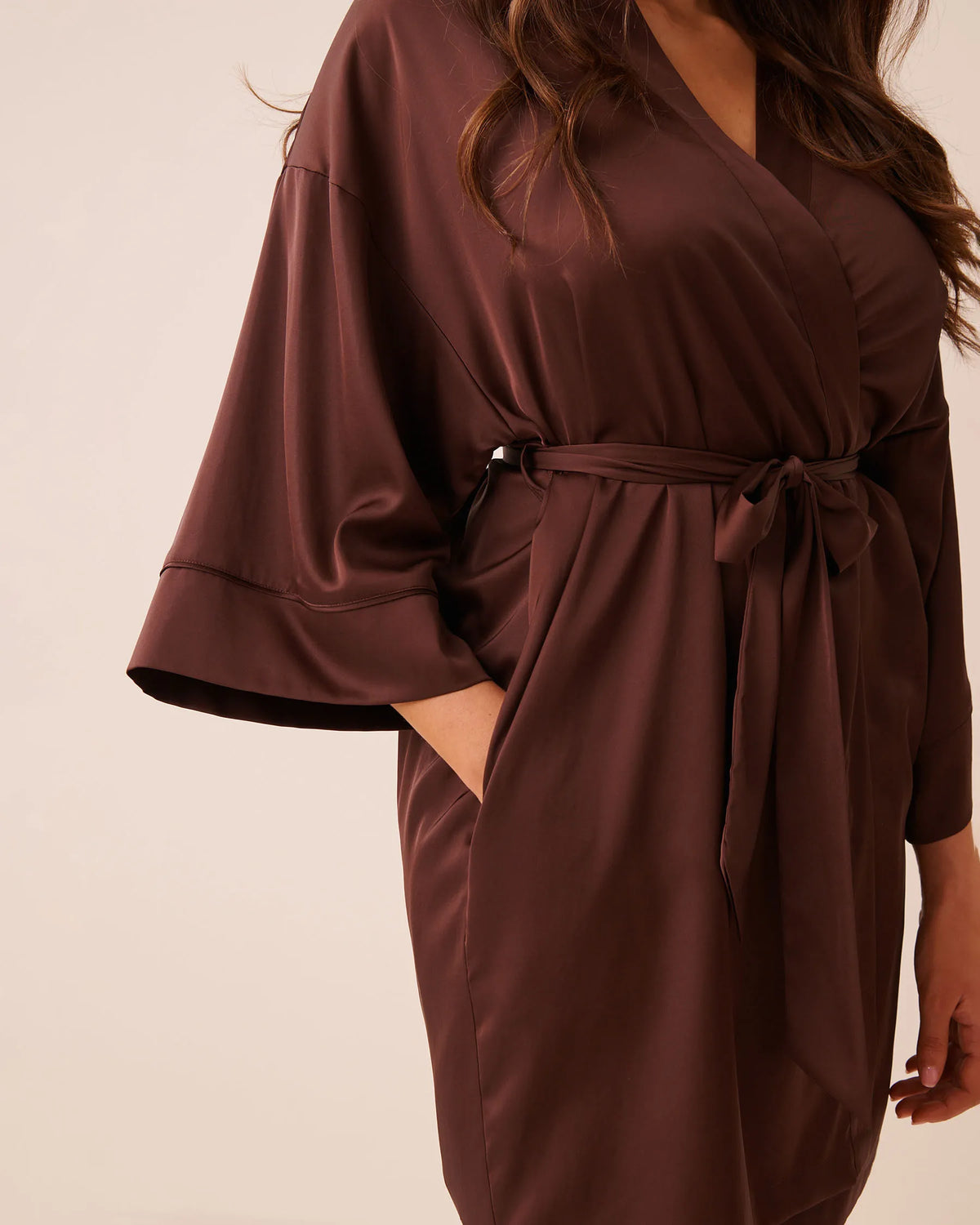 La Vie en Rose Brown Stone Women Luxury Edition Satin Kimono SKU: 60600124_20131 Image 03