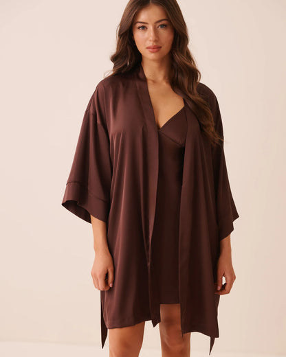 La Vie en Rose Brown Stone Women Luxury Edition Satin Kimono SKU: 60600124_20131 Image 04