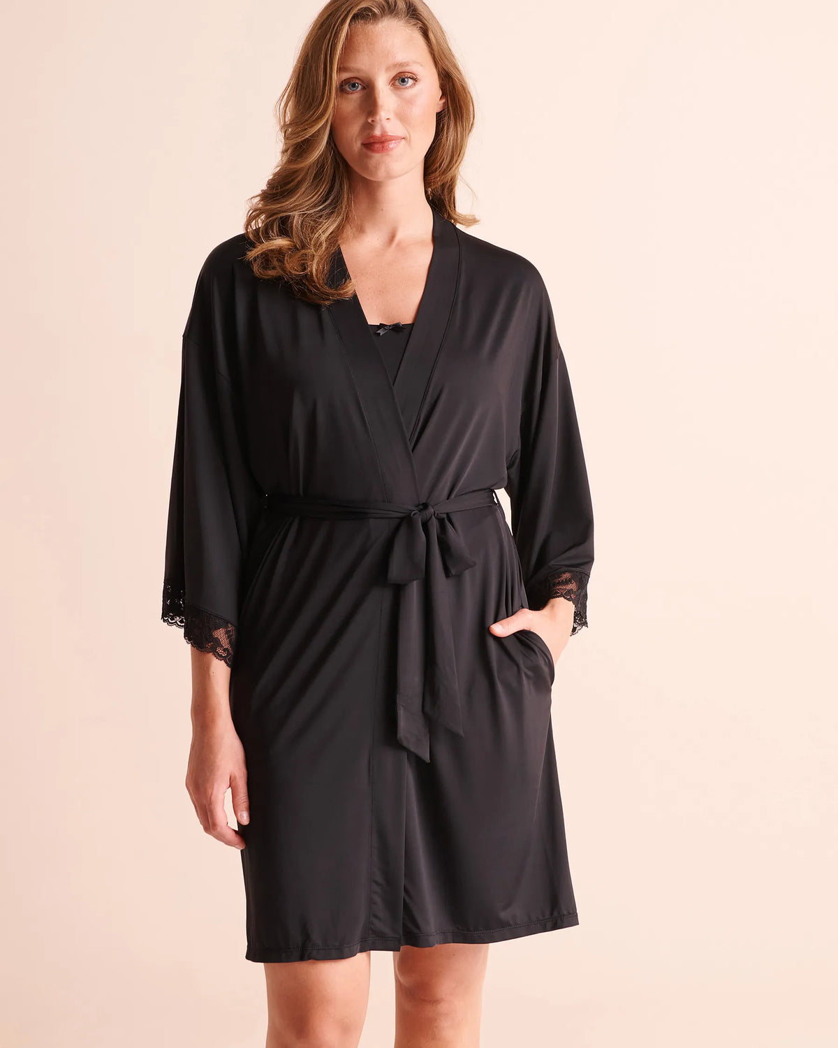 La Vie en Rose Black Beauty Women Lace-Trim Kimono SKU: 60600129_00001 Image 01