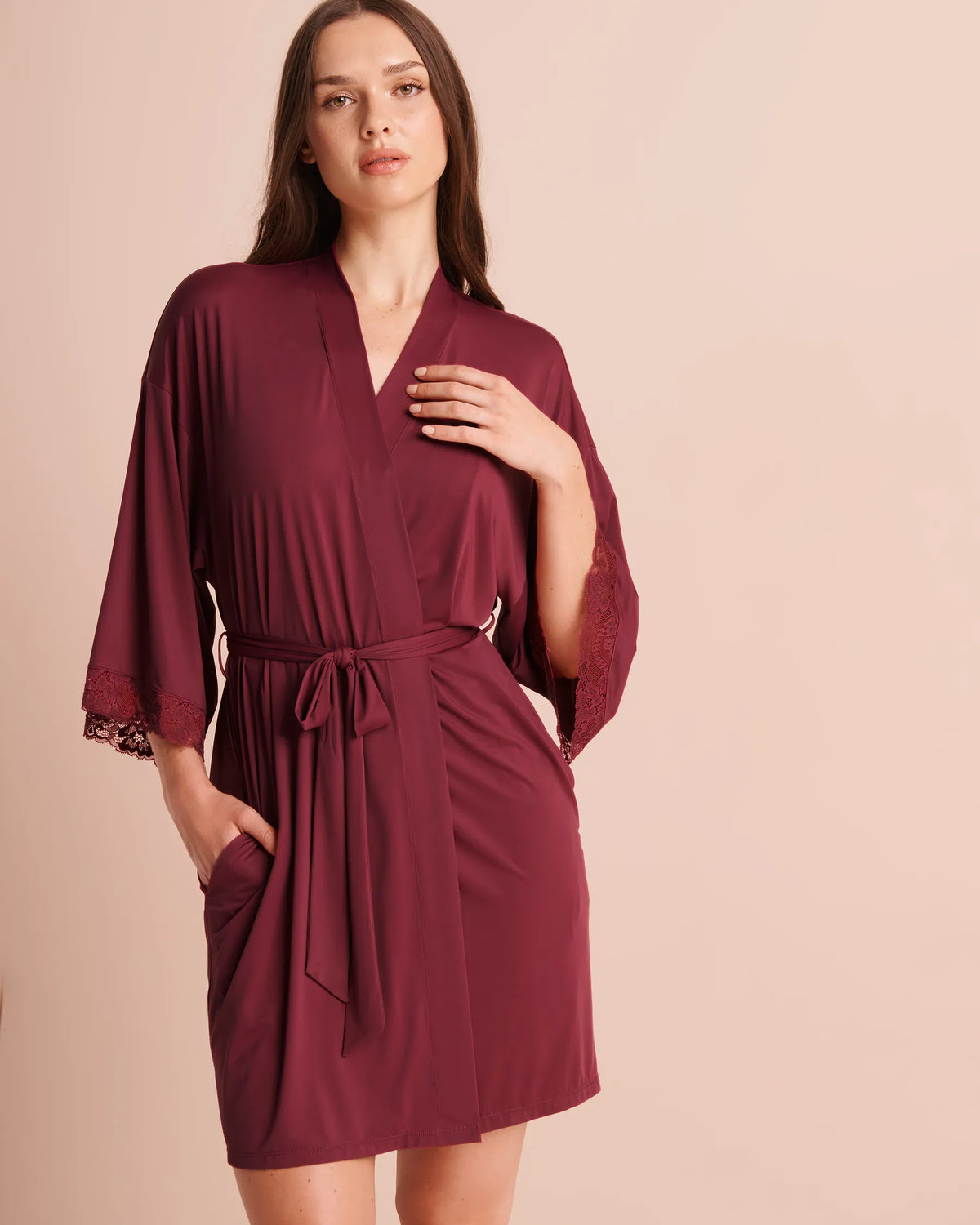 La Vie en Rose Beaujolais Women Lace-Trim Kimono SKU: 60600129_60123 Image 03