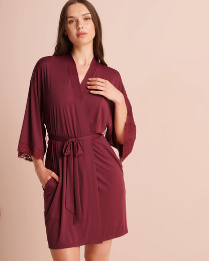 La Vie en Rose Beaujolais Women Lace-Trim Kimono SKU: 60600129_60123 Image 03
