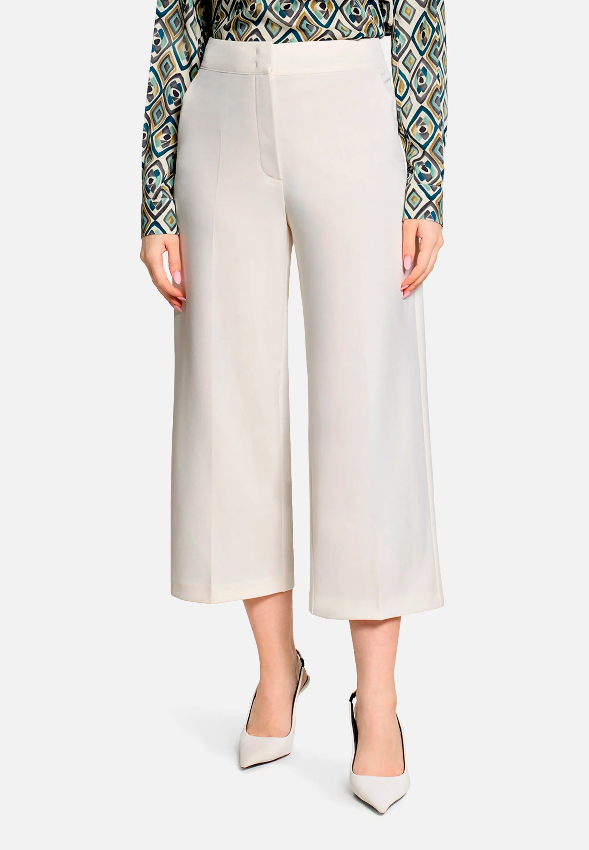 Betty Barclay Offwhite Women Culottes with Pressed Crease And Elasticated Waistband SKU: 6066-2420_1014 Image 01