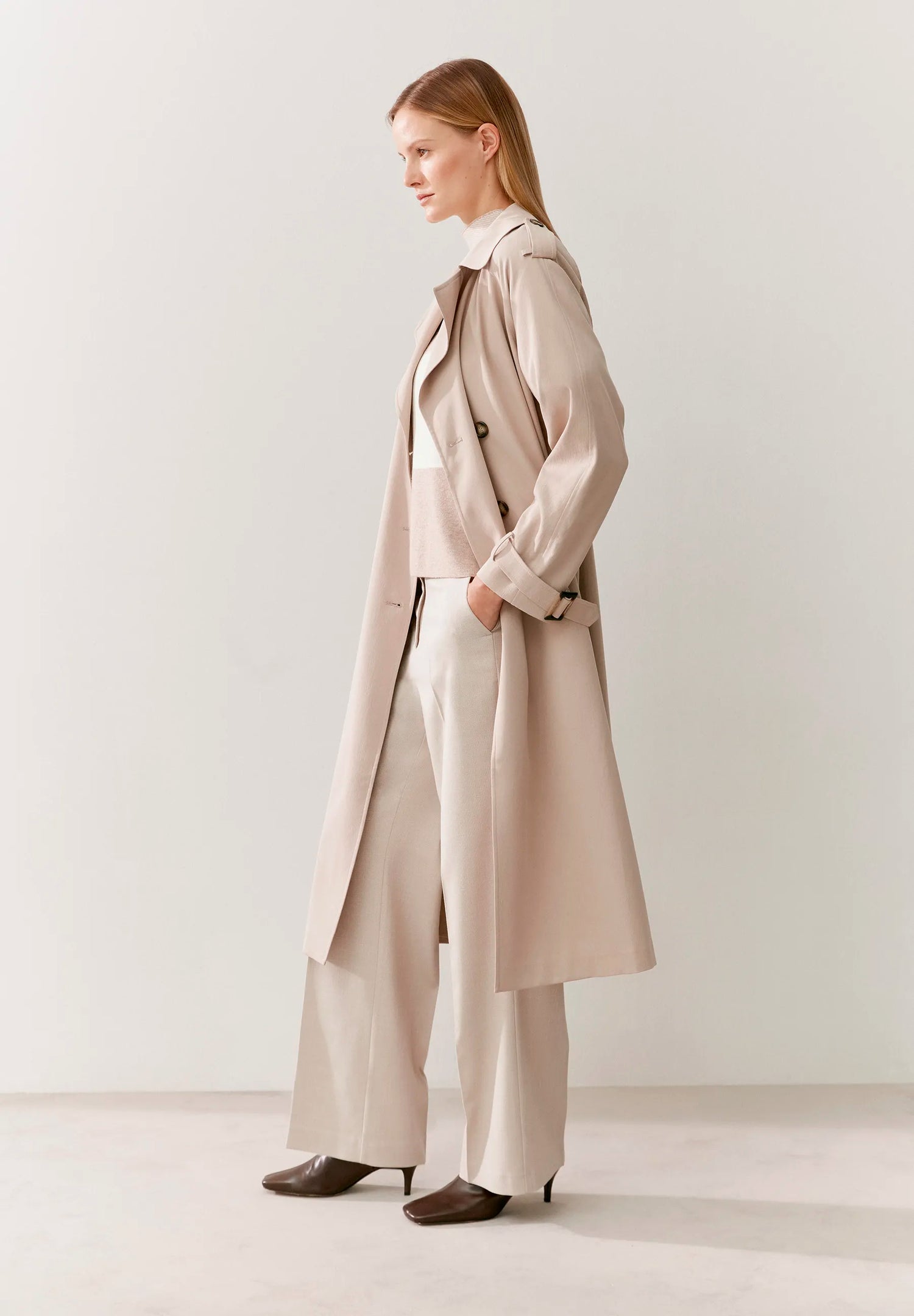 More &amp; More Powder Beige Women Trench Coat SKU: 61017000_0214 Image 01