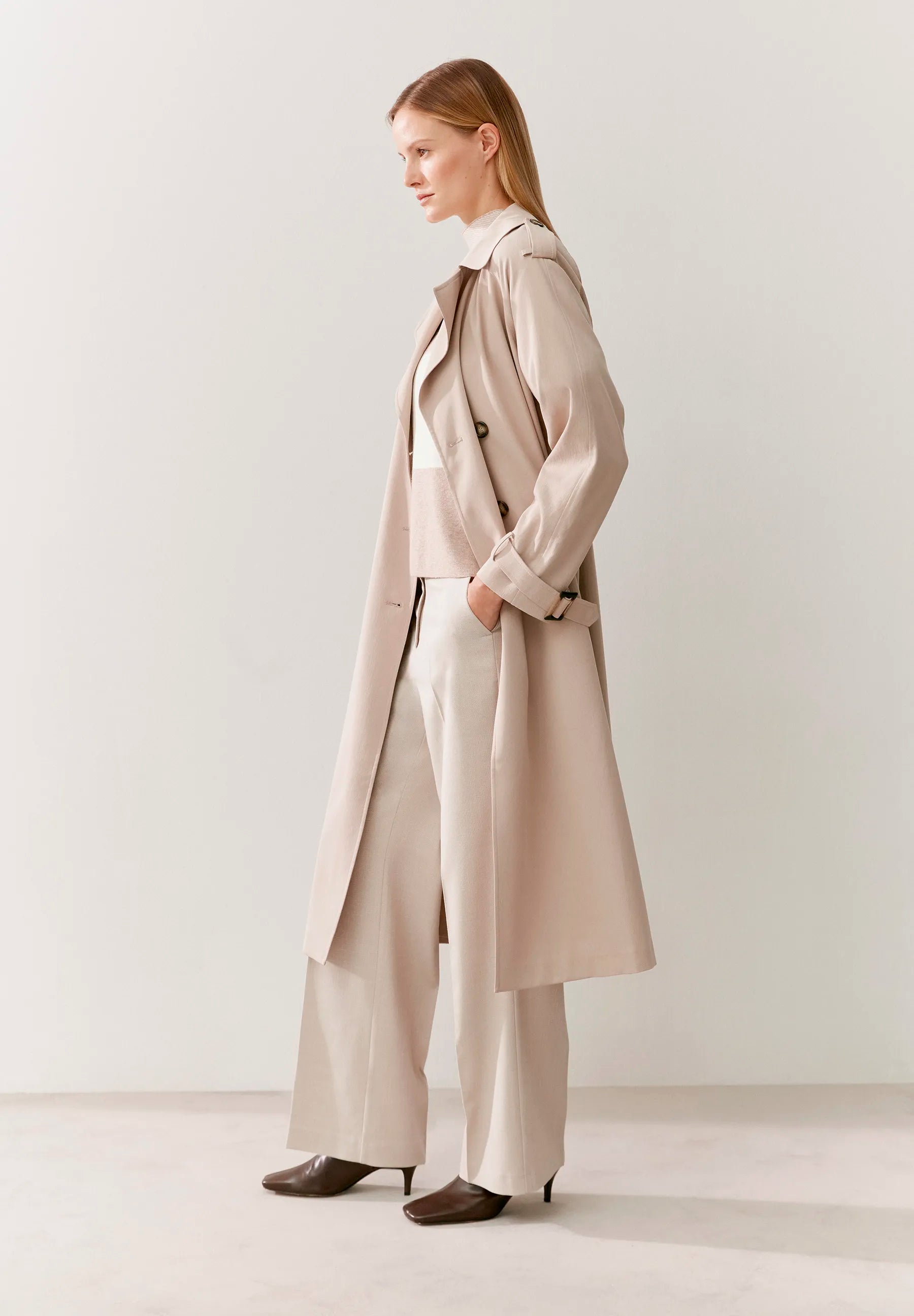 More &amp; More Powder Beige Women Trench Coat SKU: 61017000_0214 Image 01
