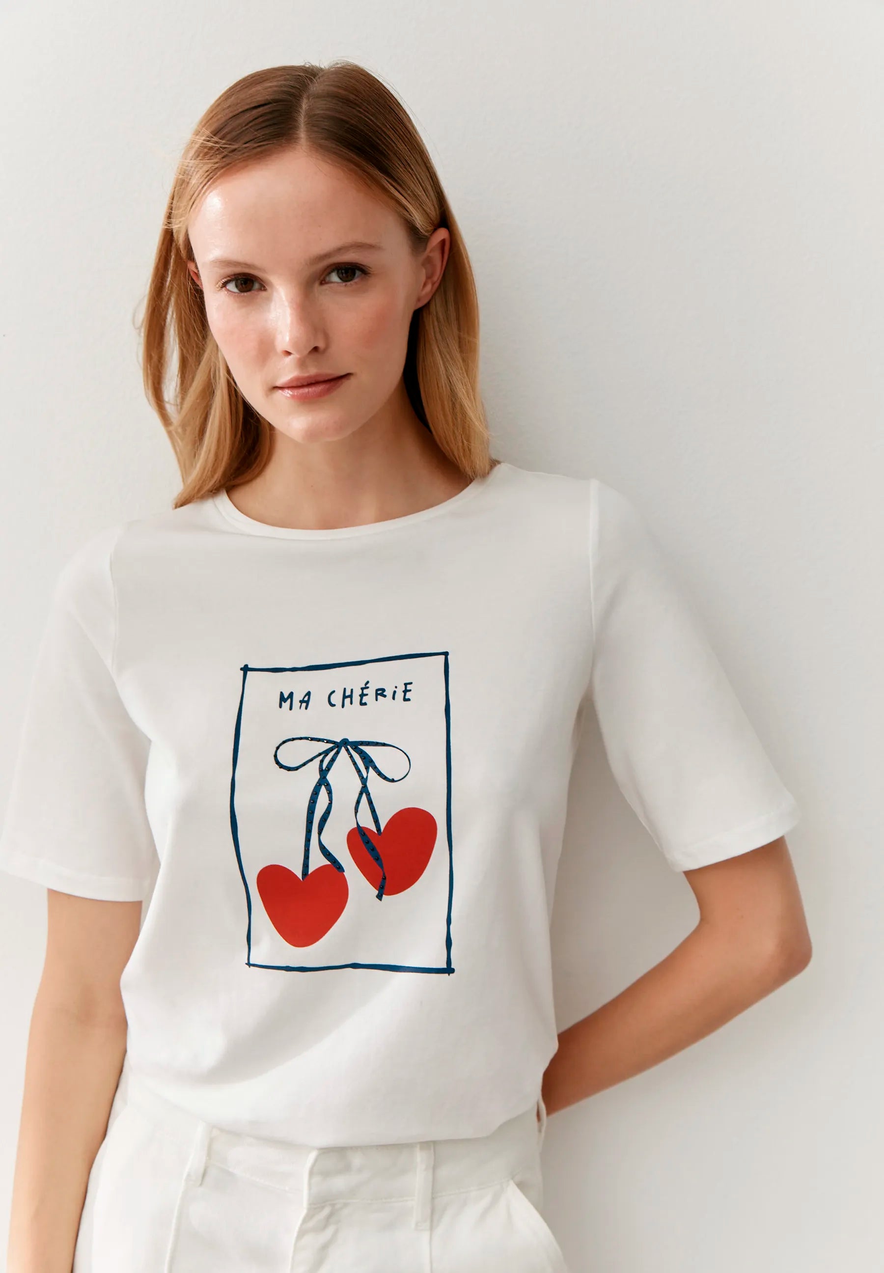 More &amp; More Off White Women T-Shirt with Cherry Print SKU: 61020055_0041 Image 01