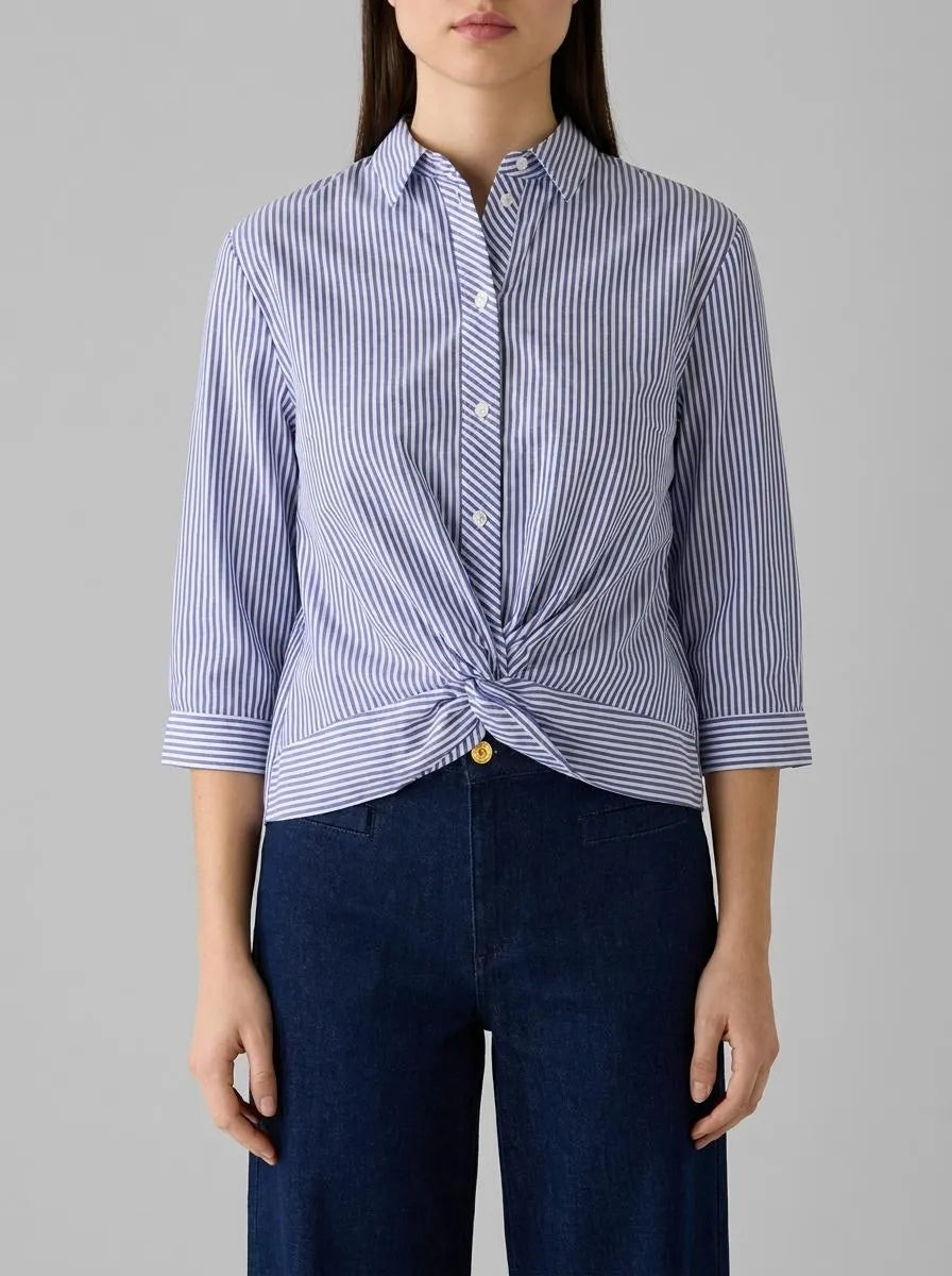 More &amp; More Mix Stripe Twotone Women Striped Blouse with Knot Detail SKU: 61022052_2373 Image 00