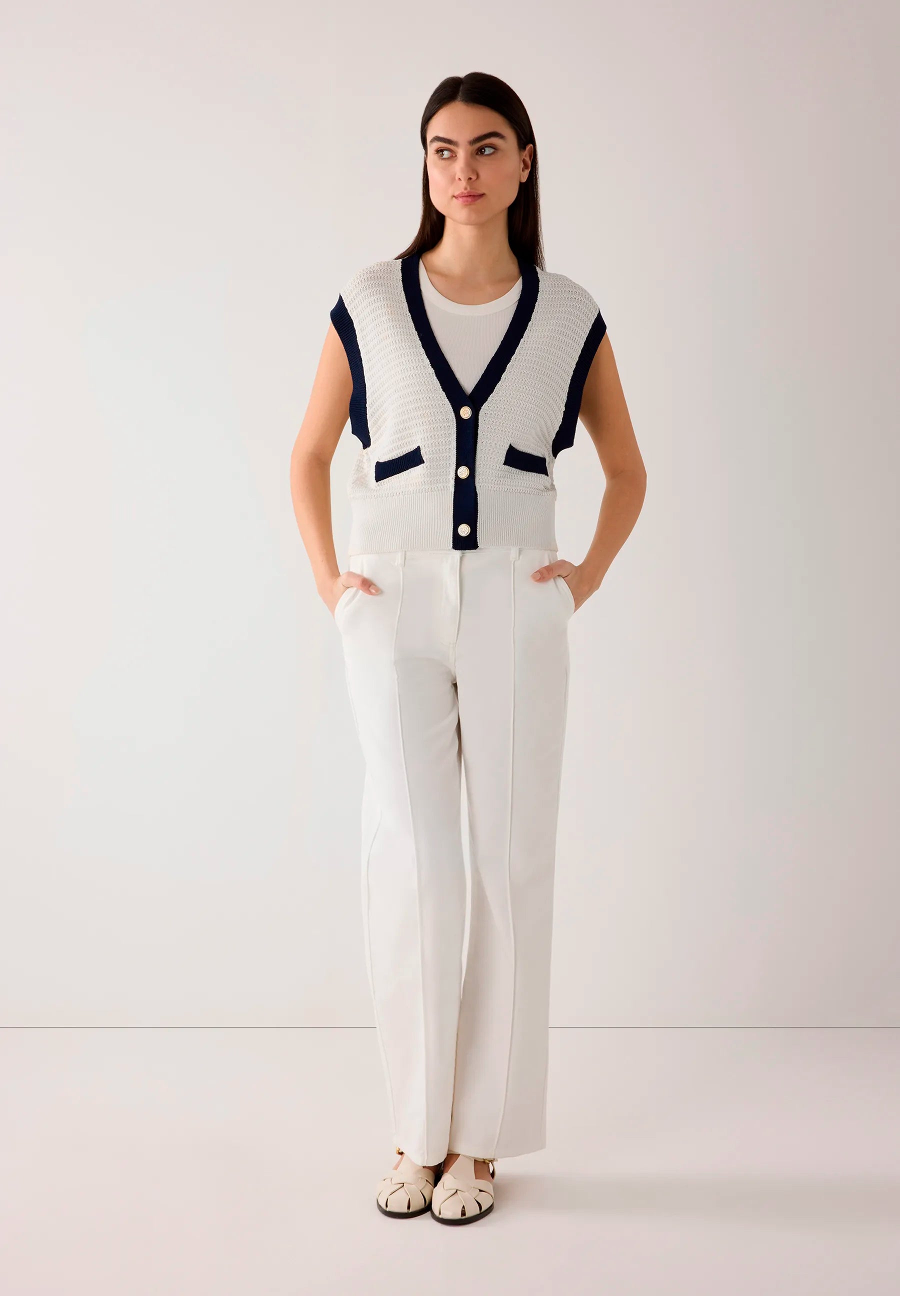 More &amp; More Off White Women Cotton Twill Trousers SKU: 61024059_0041 Image 01