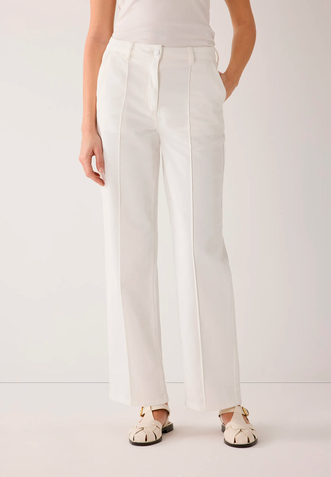 More &amp; More Off White Women Cotton Twill Trousers SKU: 61024059_0041 Image 02