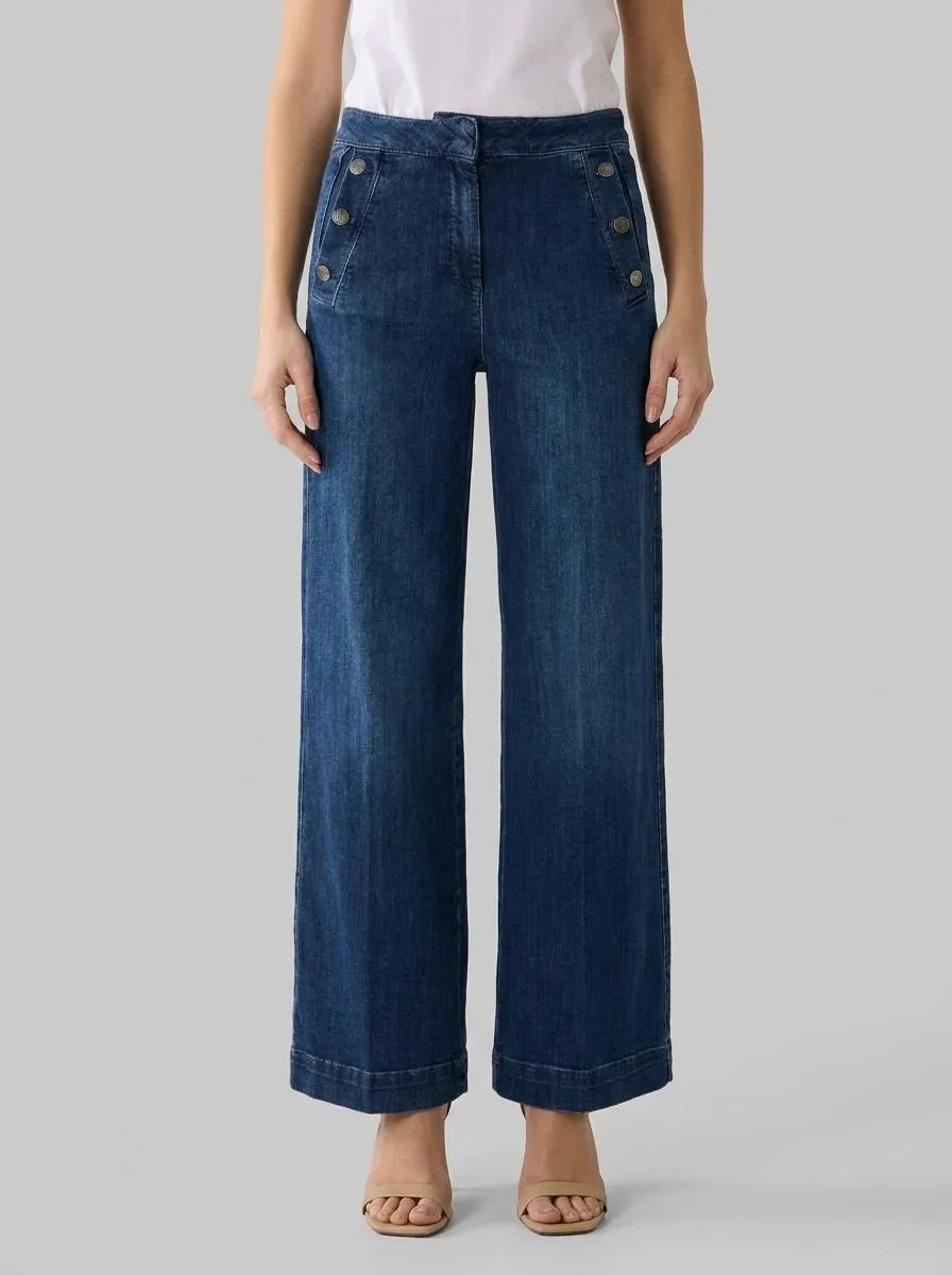 More &amp; More Middle Blue Denim Women Wide-Leg Jeans with Buttons SKU: 61024251_0962 Image 00