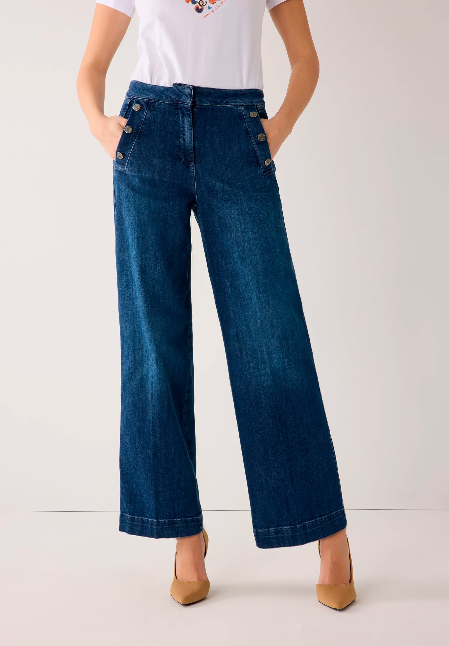 More &amp; More Middle Blue Denim Women Wide-Leg Jeans with Buttons SKU: 61024251_0962 Image 02