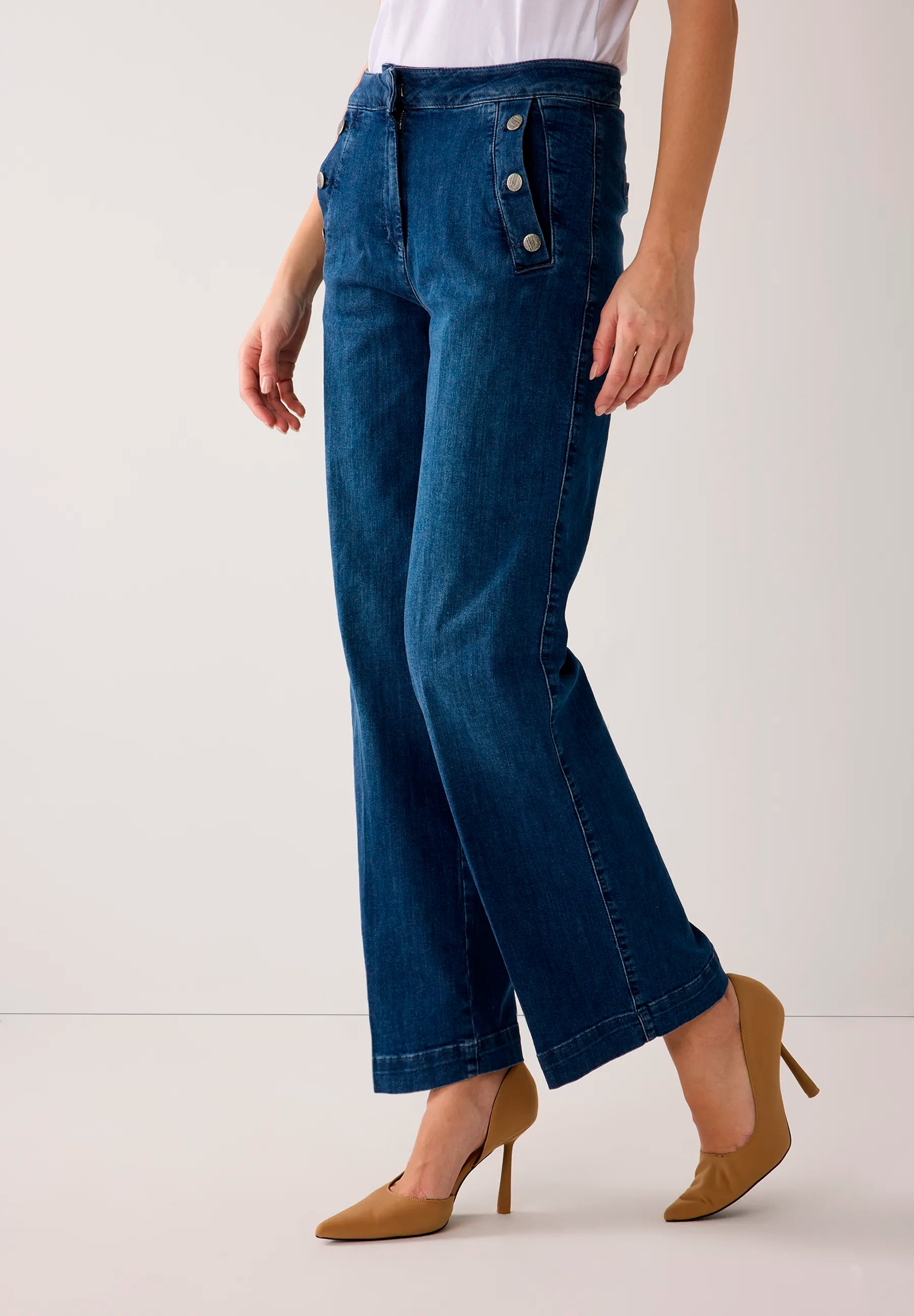 More &amp; More Middle Blue Denim Women Wide-Leg Jeans with Buttons SKU: 61024251_0962 Image 03