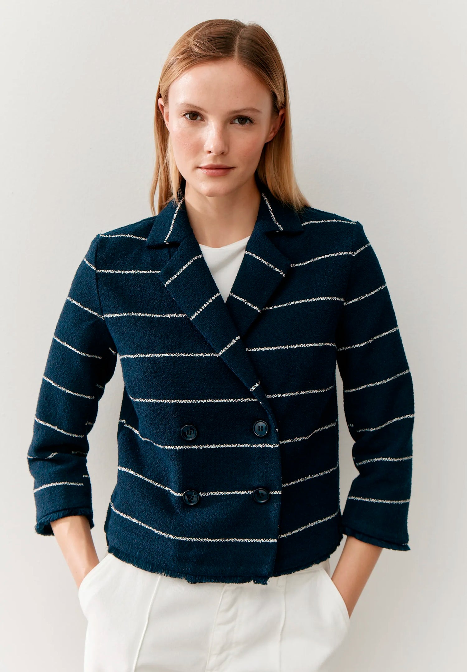 More &amp; More Boucle Stripe Women Blazer with Stripes SKU: 61026053_2373 Image 01