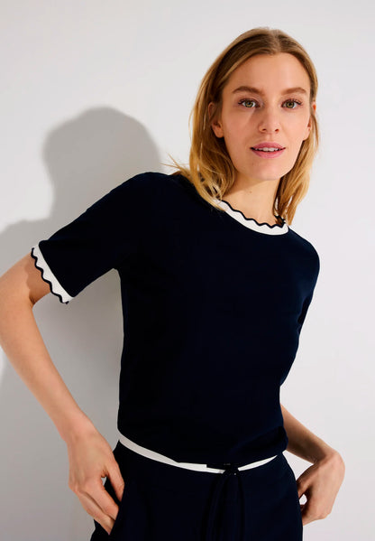 More &amp; More Classic Blue Women T-Shirt with Wavy Edge SKU: 61030010_0373 Image 01