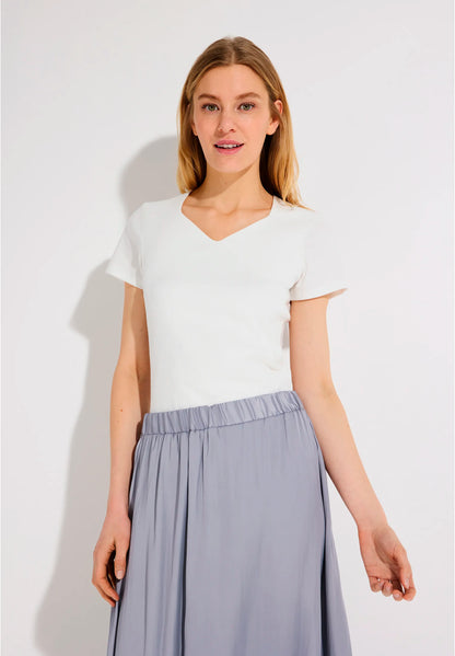 More &amp; More Off White Women T-Shirt with Decorative Neckline SKU: 61030021_0041 Image 01
